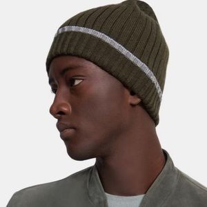 Theory Beanie Hat Olive with Grey Contrast Tipping